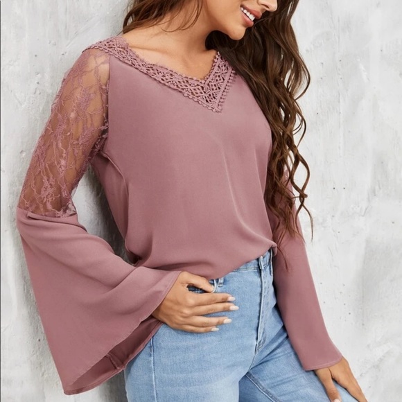 Boho white  lace insert V neck blouse - Picture 10 of 16